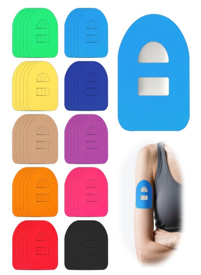 ٥٠ قطعة من اللصقات اللاصقة، لصقات لاصقة متوافقة مع لصقات Omnipod 5، لصقات استشعار، مثبتات جلدية لجهاز مراقبة الجلوكوز، ١٠ ألوان سادة، مقاومة للماء والعرق والصدمات، قابلة للتهوية، مقطوعة مسبقًا - Image 1